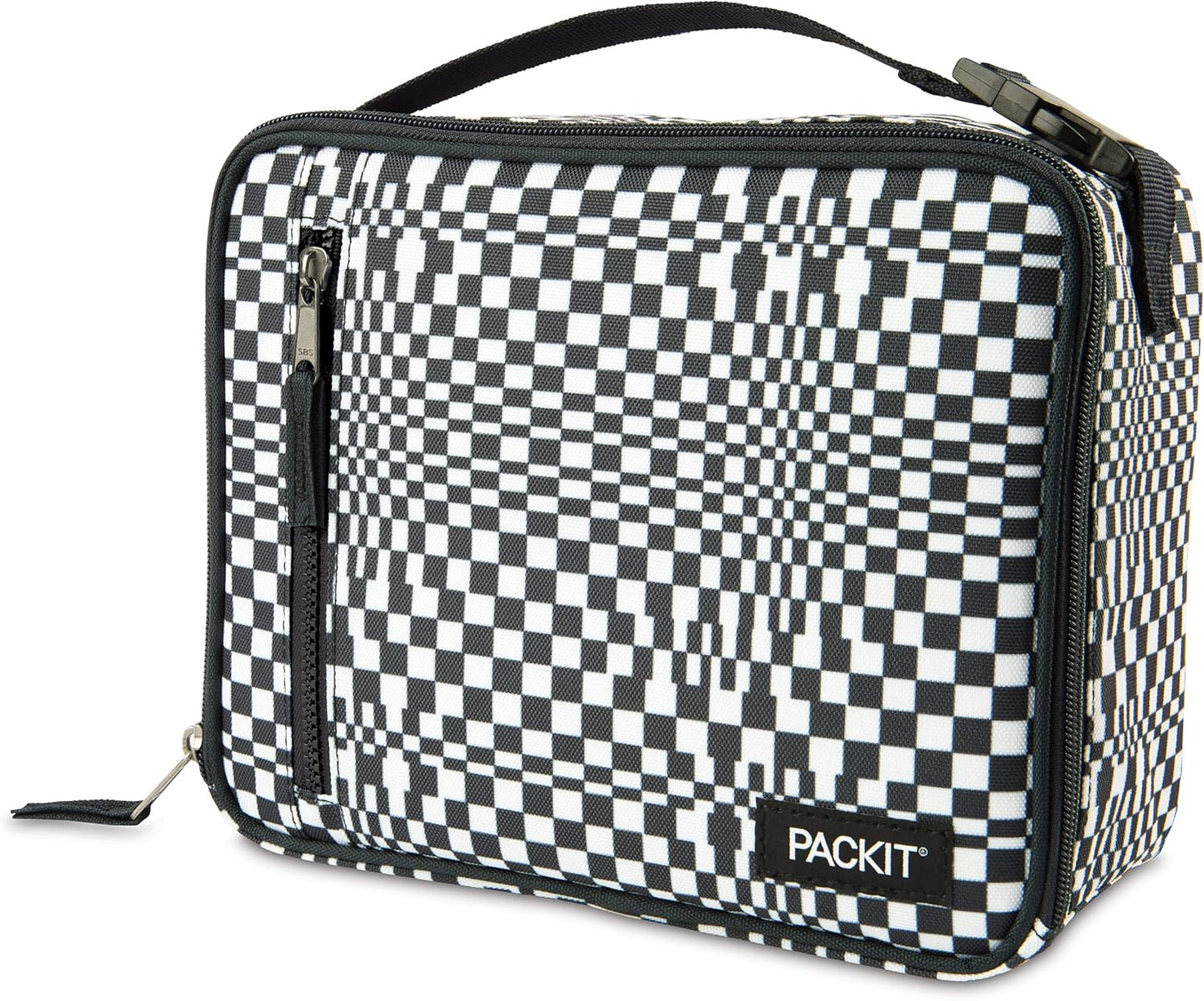 PackIt Freezable Classic Lunch Box, Checked Out, Built with EcoFreeze Technology, Collapsible, Reusable, Zip Closure With Zip Front Pocket and Buckle Handle, Perfect for School Lunches