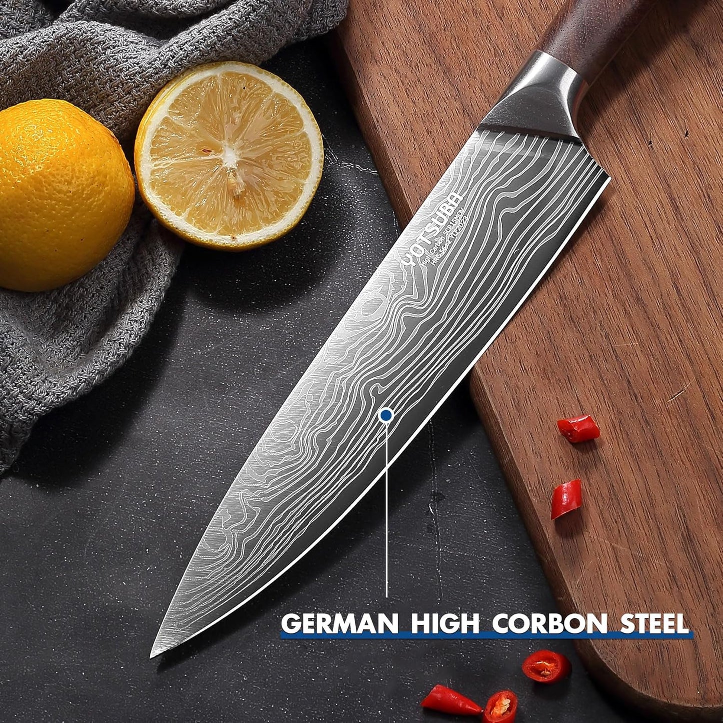 YOTSUBA Kitchen Knives Set, 3 Piece Chef Knife Set, Sharp High Carbon Stainless Steel Forged Blade Professional Kitchen Knife Set with Ergonomic Handle, Chef Knives Set for kitchen with Gift Box