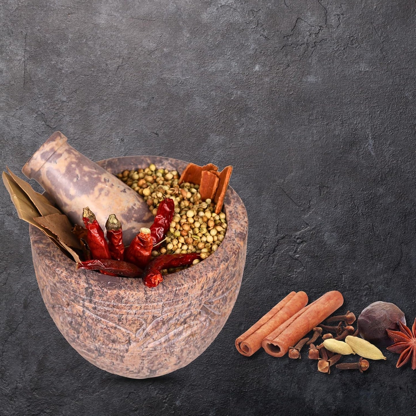 Mortar and Pestle, Made of Heavy Duty Polished Hard Stone, Natural Stone Grinder for Spices, Pastes, Herbs, Seasoning etc. (Natural)