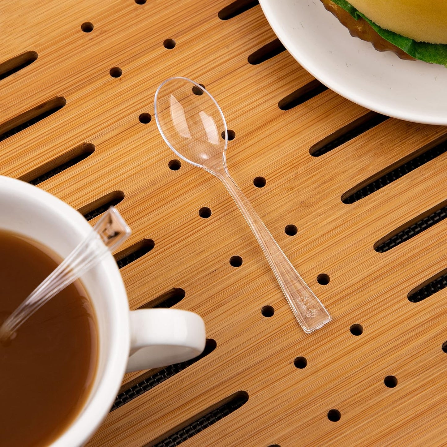 WDF 300 Pieces Clear Plastic Mini Spoons for Desserts 4 Inches Clear Plastic Spoons Heavy Duty Perfect for Cake, Desserts