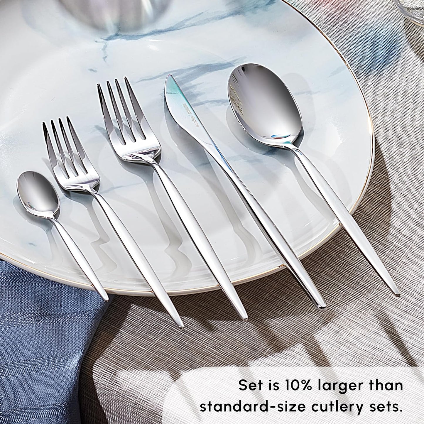 Karaca Lizbon 60-Piece Cutlery Set for 12 People -18/10 Stainless Steel, Dinnerware Tableware Silverware Service, includes Forks, Spoons, knives, forks, Teaspoons, Mirror Polished, Dishwasher Safe