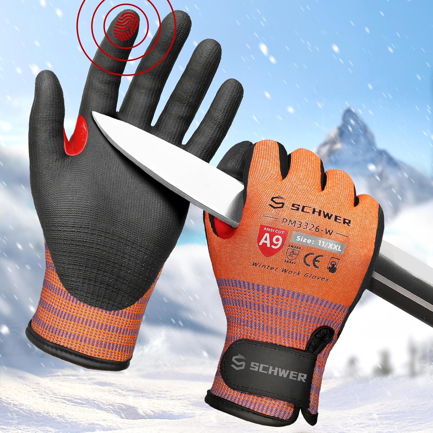 Schwer FreezeGuard-X Winter Work Gloves for Men and Women, ANSI A9 Cut Resistant Gloves for Extreme Protection, Freezer Glove With Super Grip, Thermal Insulated, Non PFAS, PM3326-W (XXL,2 Pairs)