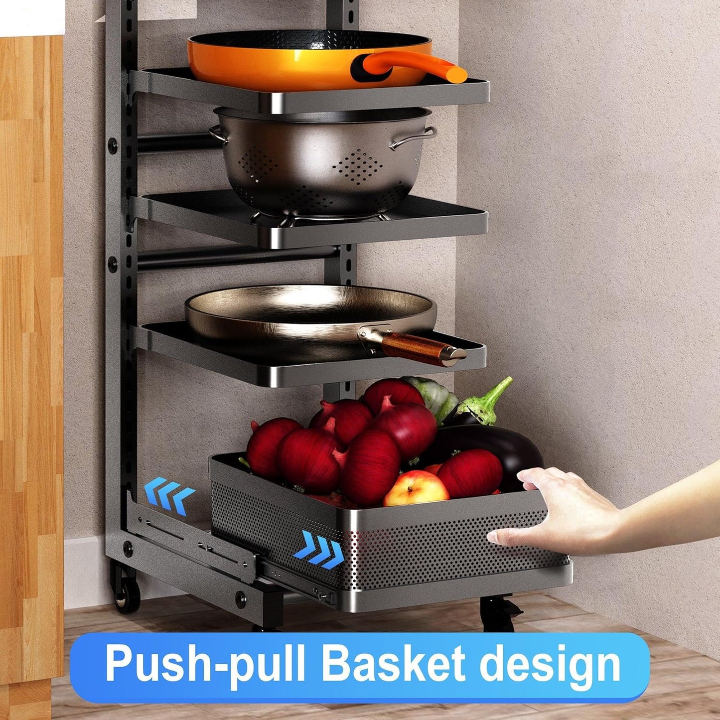 6-Tier Multifunctional Adjustable Pan & Pot Rack for Cabinet (Floor pot rack 6-tier)