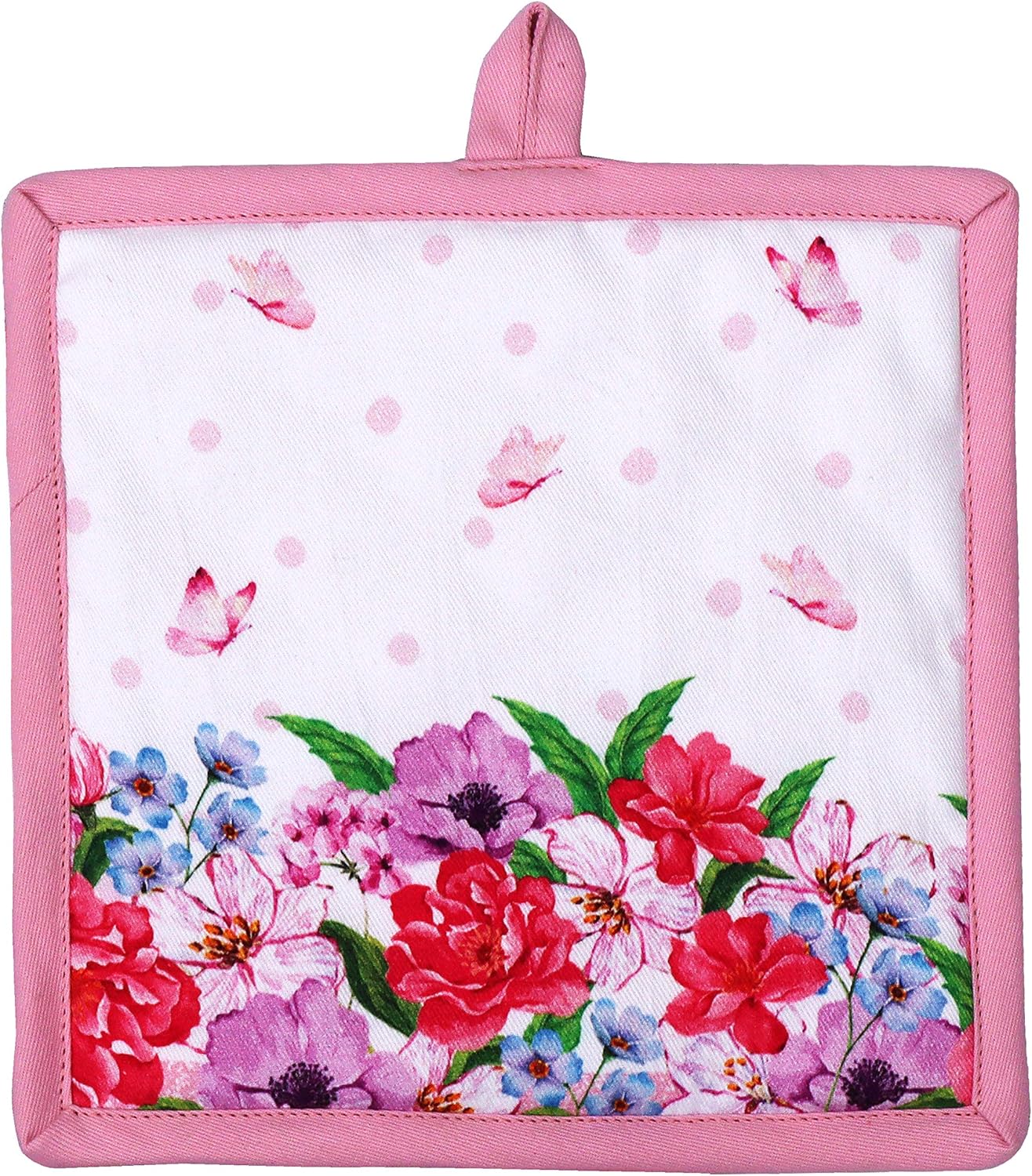 AMOUR INFINI Pot Holders Heat Resistant Cotton Set of 2 Nonslip 8"x8" Inch Hot Pads for Kitchen, BBQ, Baking & Cooking with Hanging Loops (Spring Floral)