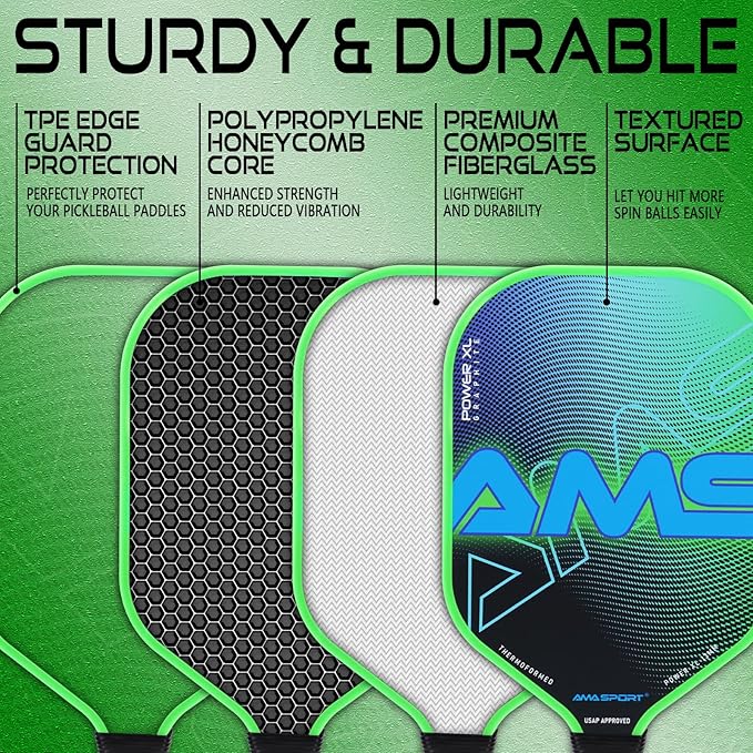AMA SPORT Pickleball Paddles Set of 2 USAPA 1Portable Carry 2 Pickleball 3 Edge 4 Pickleballs, 2 Grip