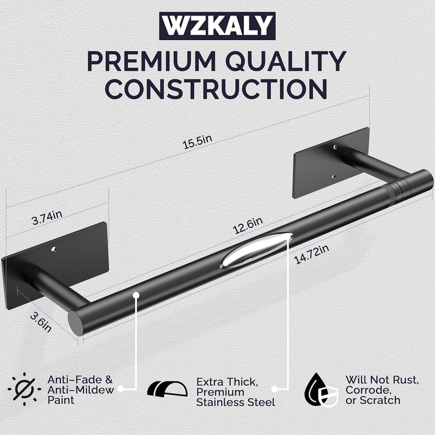 Paper Towel Holder Under Cabinet, Self Adhesive or Wall Mounted SUS304 Stainless Steel Paper Towel Holder for Kitchen, Bathroom, Farmhouse, Barbecue and Laundry (Matte Black)