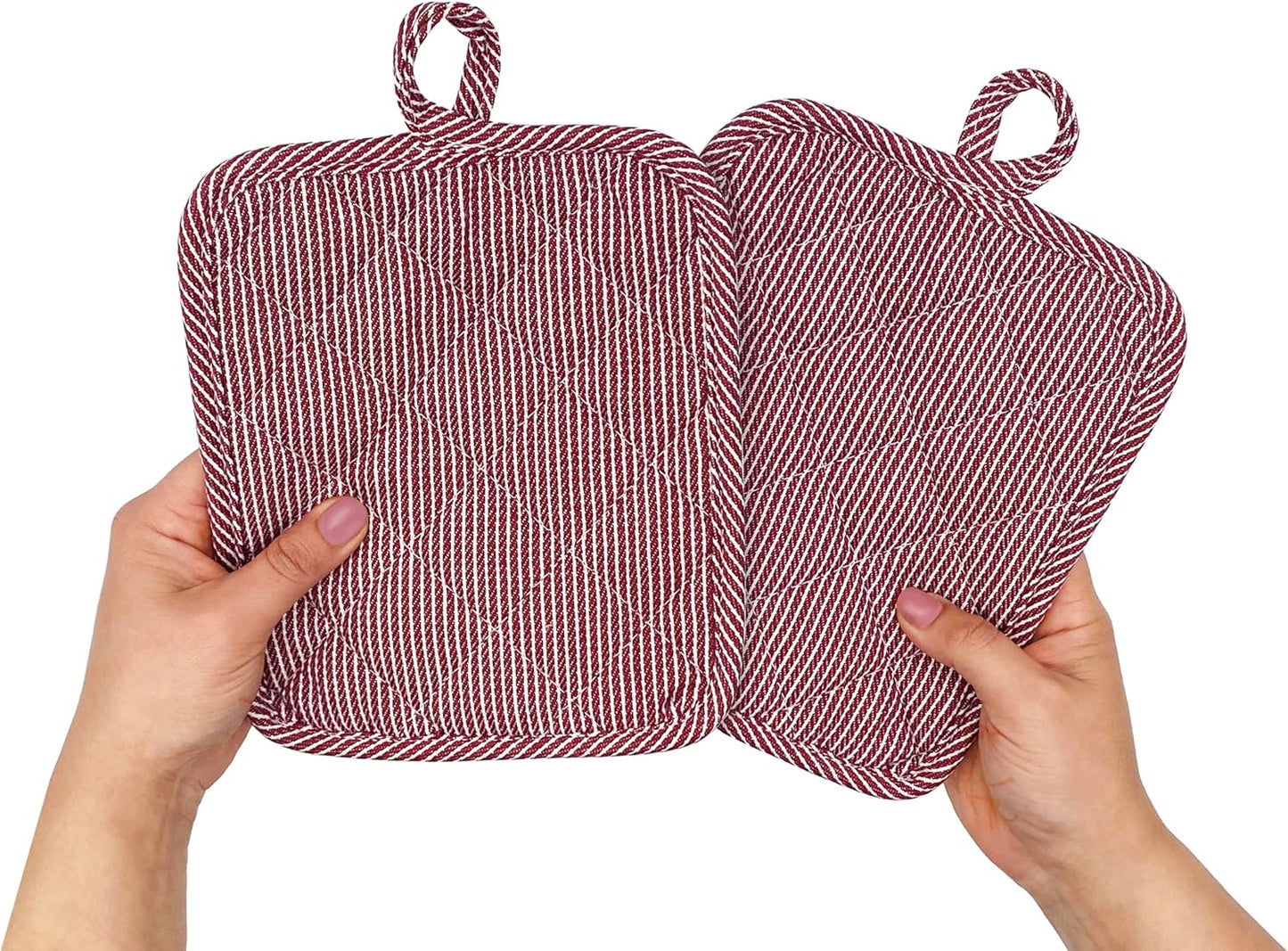 American Linen Pot Holders, Hot Pads, Table Pads for Kitchen and Dining Table, Non Slip Heat Resistant Hot Pot Holder (Burgundy, 8 Pack)