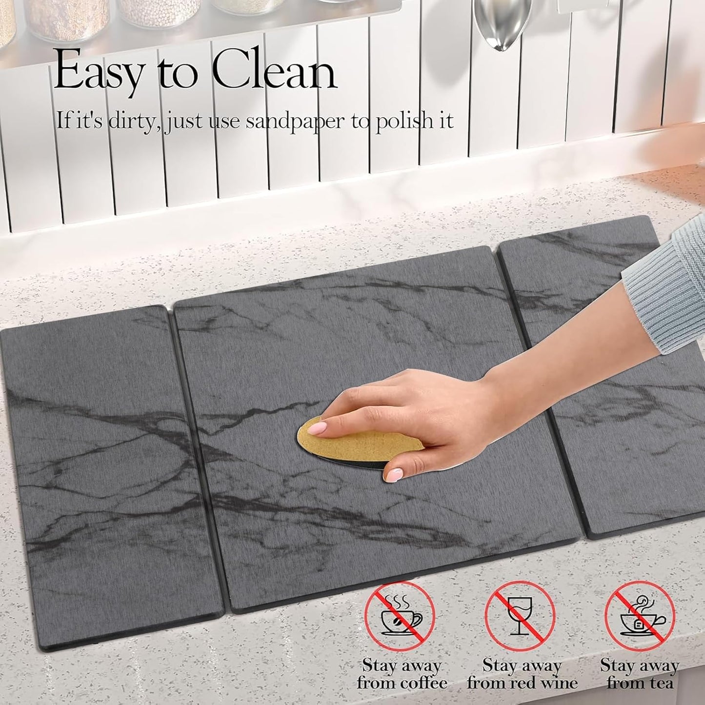 Quick Dry Collapsible Dish Drying Mat, Eco-Friendly Absorbent Diatomaceous Earth Mats for Dishes Bottles Cups 20"×16"Large Stone Dish Drying Mats for Kitchen Counter (Gray, 20"（L）×16"（W）)