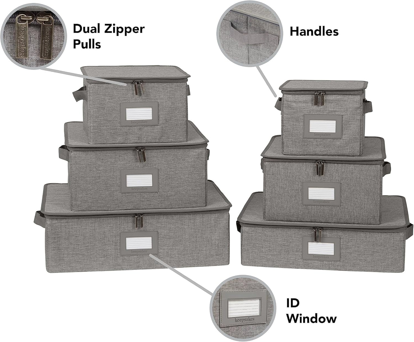 Covermates Keepsakes Dish Storage Box - Stackable, Reinforced Handles, China Storage, Grey Heather