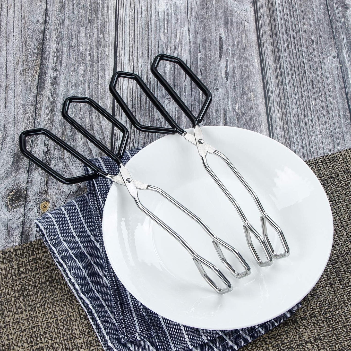 MSY BIGSUNNY Stainless Steel Scissor Tongs Heavy Duty Cooking Tongs with Soft Handles (2, black 11" +11")