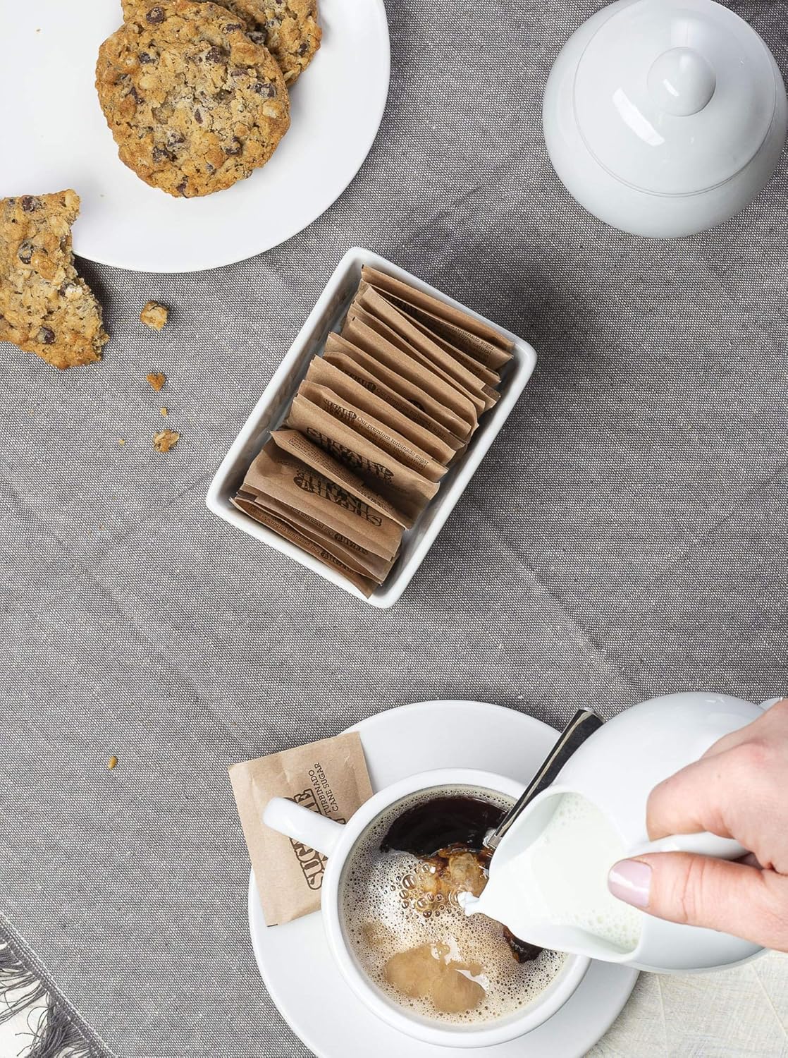 KooK Sugar and Creamer Set, 3 Piece, Pitcher, Sugar Bowl with Lid and Spoon, Sweetener Holder, White (Vintage Design)