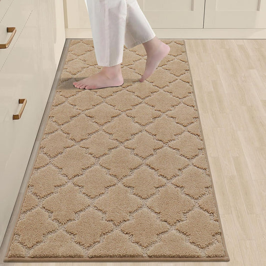 COSY HOMEER-Kitchen-Rugs-Non-Slip-Washable 24"x60" Absorbent Kitchen Runner Rug Polyester Kitchen Mats for Floor Soft Standing Floor Mats for Sink Mat,Hallway,Laundry,Beige