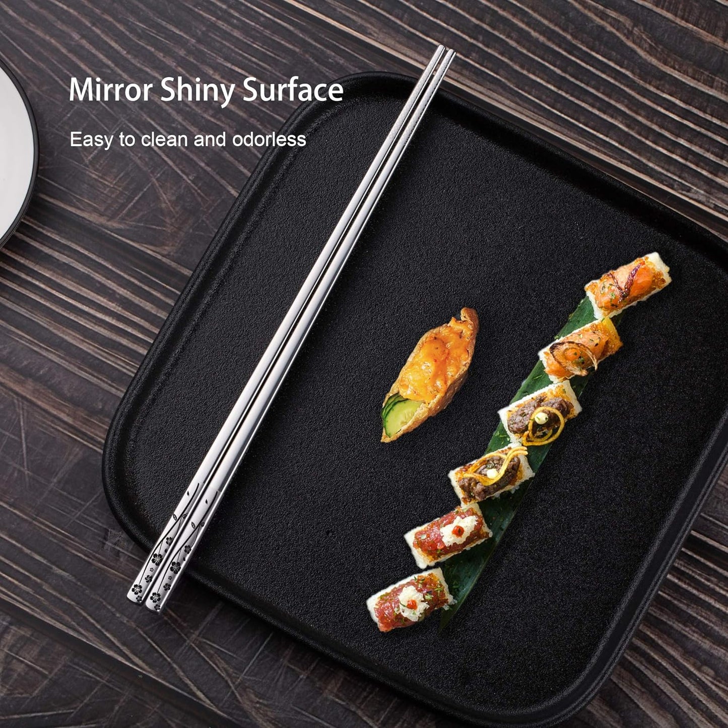 Metal Chopsticks Reusable 316 Stainless Steel Chopsticks Multipack Dishwasher Safe Chop Sticks Square Fancy Laser Engraved Non-slip Korean Chopstick for Cooking Eating 9.45 Inches 5 Pairs Gift Set