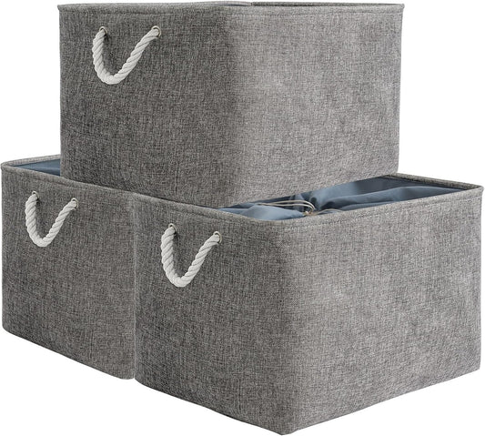 TheWarmHome Storage Baskets for Organizing, Sturdy Fabric Storage Basket , Foldable Storage Baskets for Shelves Closet Nursery Toy (Grey 3 Pack 20.5×15.7×13.8inch)