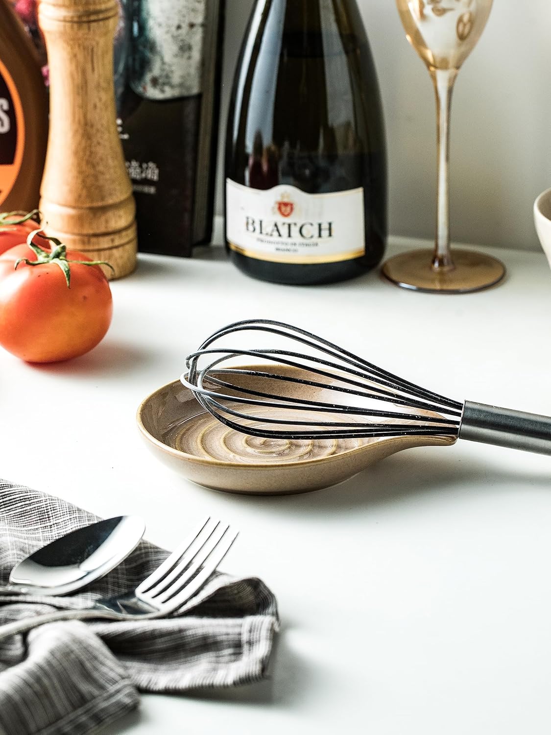 Spoon Holder, Porcelain Cooking Spoon Rest for Stove Top, Large Utensil Rest for Spoons, Ladles, Tongs, Spatula or Kitchen Counter Farmhouse Cooking, Coffee Bar Accessories, 5 Inches (Brown)