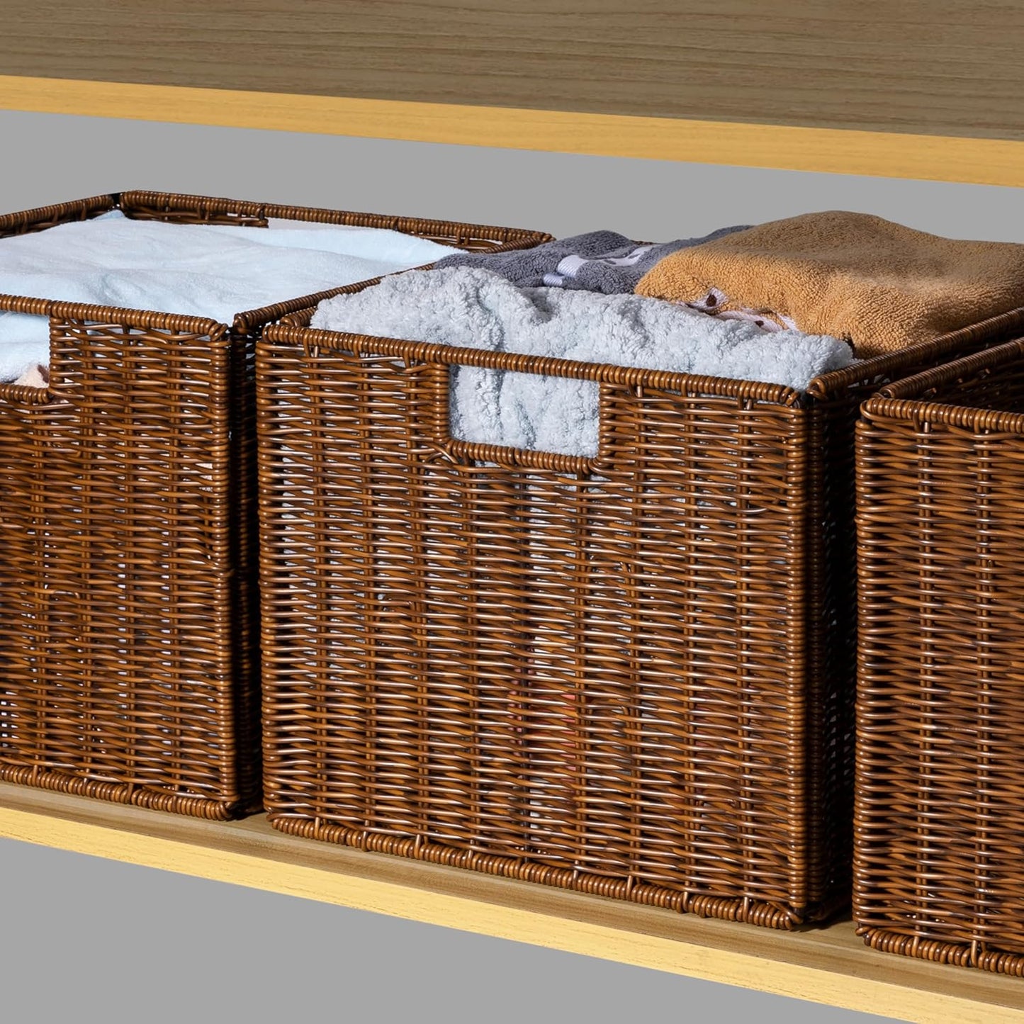 Wicker Storage Basket - Large 12x12x10in Cube, Woven Wicker for Shelves, Pantry, Kitchen & Bathroom Organization (Brown)