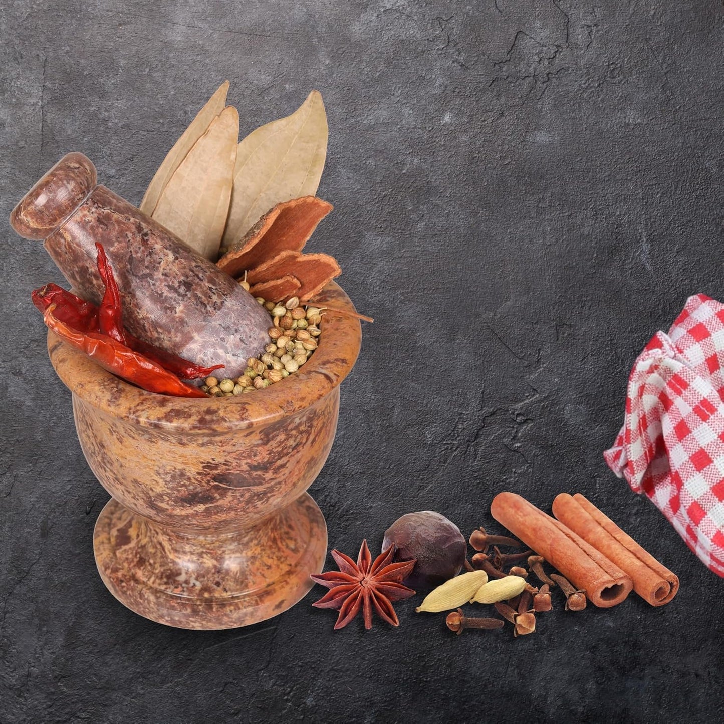 Mortar and Pestle, Made of Heavy Duty Polished Hard Stone, Natural Stone Grinder for Spices, Pastes, Herbs, Seasoning etc. (Rustic)