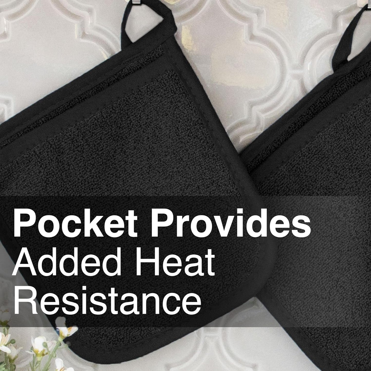 RITZ Terry Pocket Mitt & Hot Pad: Unparalleled Heat Resistant, Durable 100% Cotton – Ergonomically Designed for Optimal Grip – Easy-Care Machine Washable – 2-Pack, Black