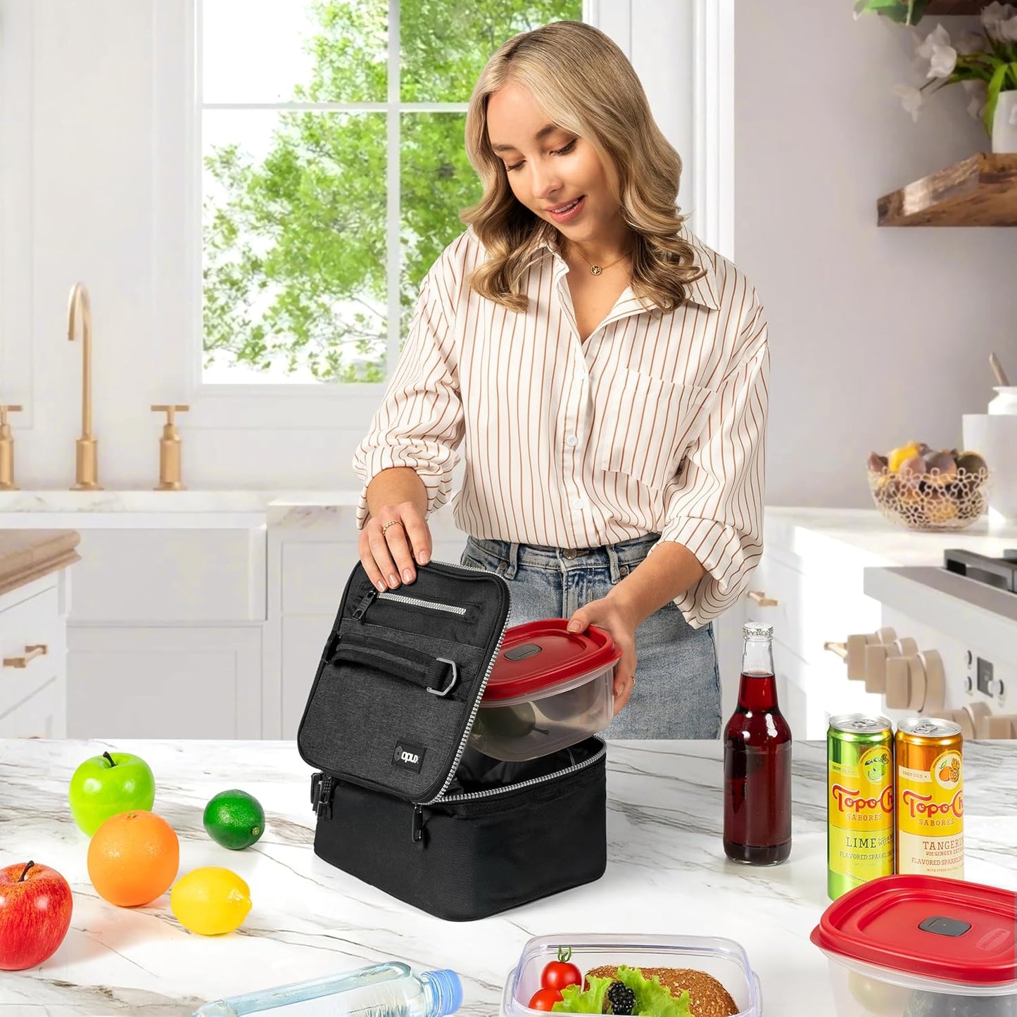 opux Insulated Lunch Box for Men Women Adult, Compact Lunch Bag for Kids Boy Girl Teen, Soft Lunch Cooler Bag for Work School, Leakproof Lunchbox Lunch Pail with Clip-on Buckle, Heather Charcoal