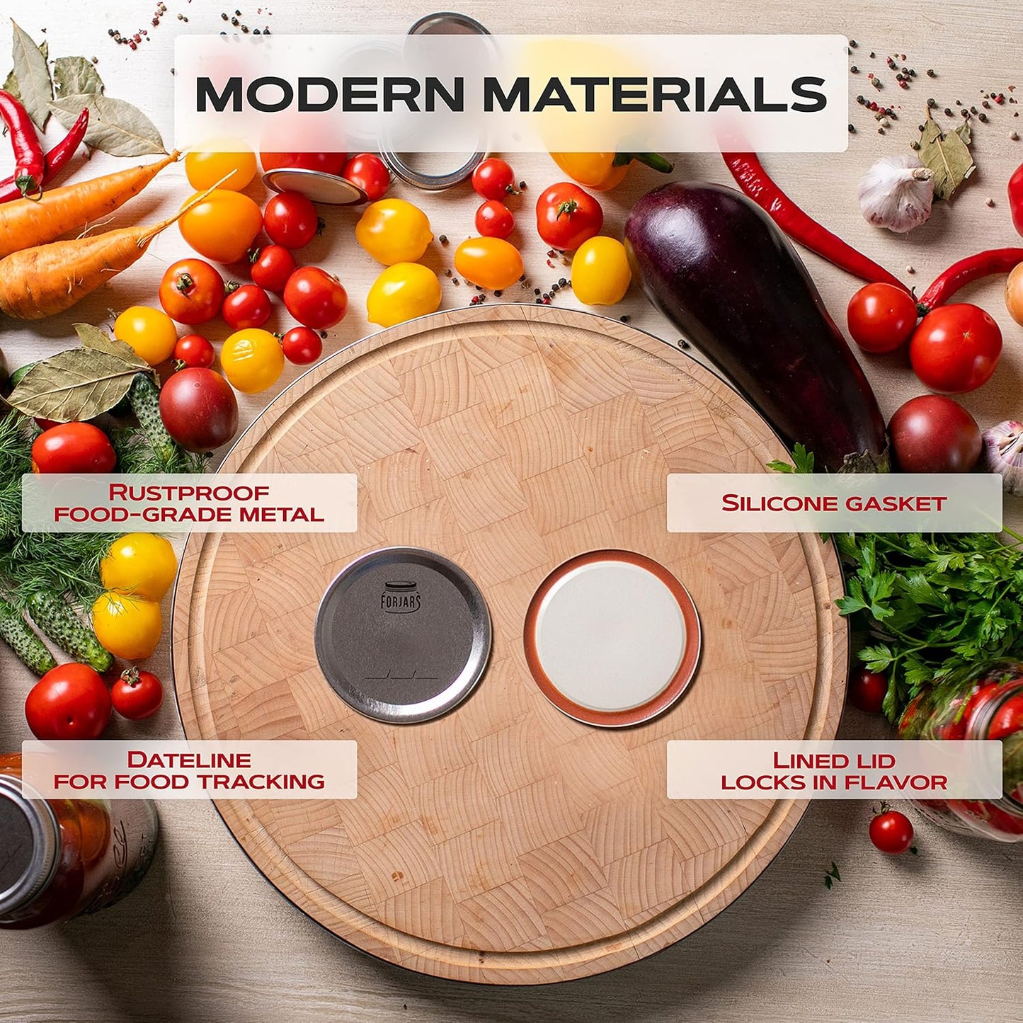 FORJARS - Wide Mouth Canning Lids, 24-Pack – Create Airtight Seals on Mason Jars to Preserve Food for Meal Prep & Emergency Food Storage – 3.4 In. Metal Lids with Silicone Seals – Canning Supplies