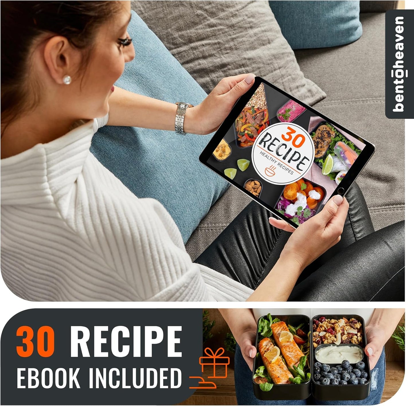 Bentoheaven Premium Bento Box Adult Lunch Box with Compartments for Women & Men, Set of Utensil & Chopsticks & Dip Container, Cute Japanese Kids Bento Lunch Box, Microwavable (Billie Green)