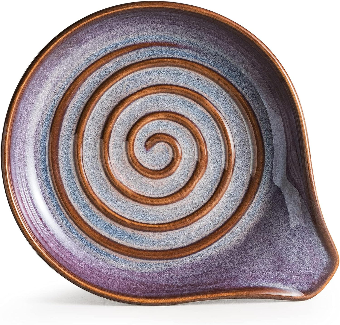 Spoon Rest, Ceramic Spoon Holder with Deep Drip Tray for Stove Top Utensils Holder for Countertop, with Handle for Easy Hold, Purple