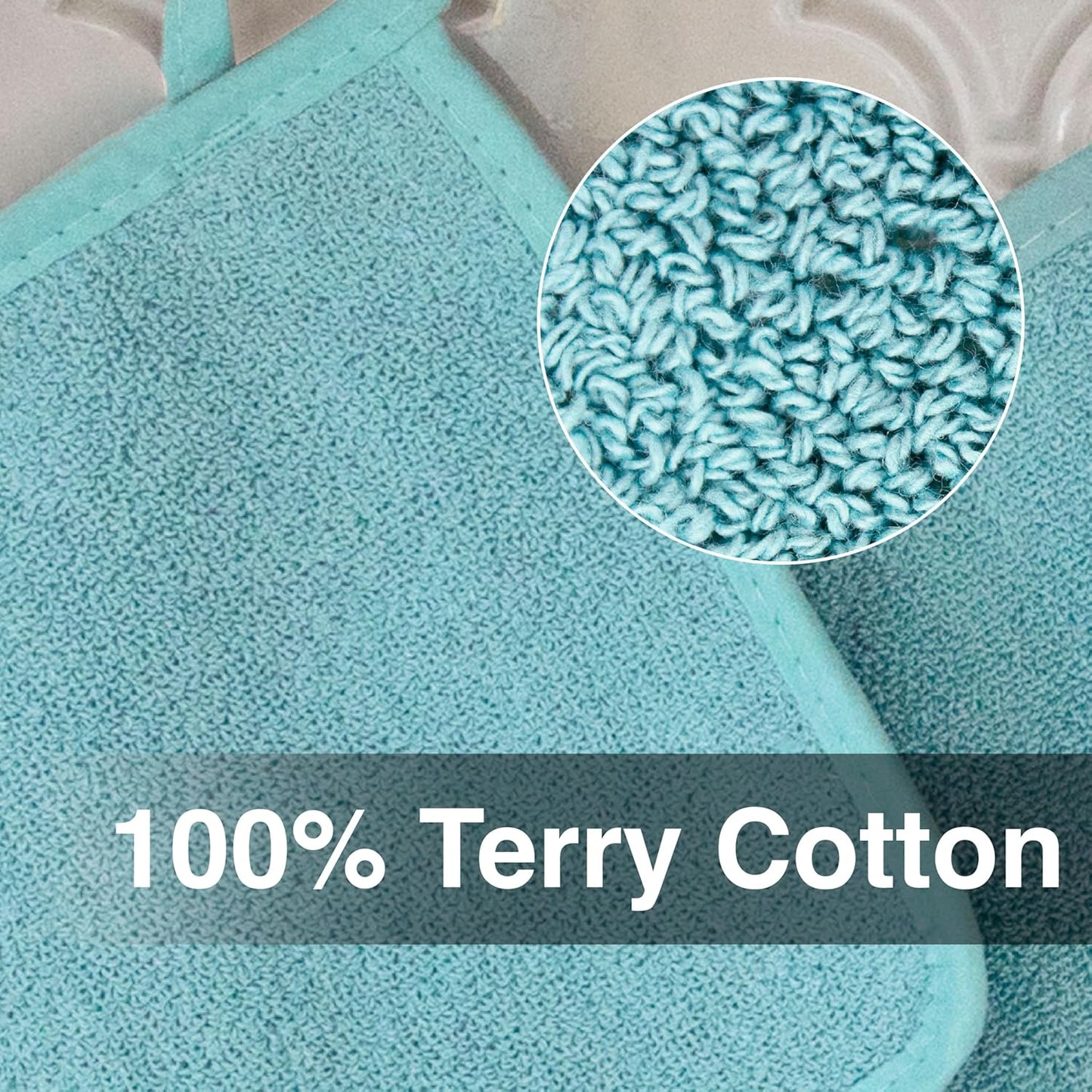 RITZ Terry Potholder & Hot Pad: Unparalleled Heat Resistant, Durable 100% Cotton – Ergonomically Designed for Optimal Grip – Easy-Care Machine Washable – 4-Pack, Dew