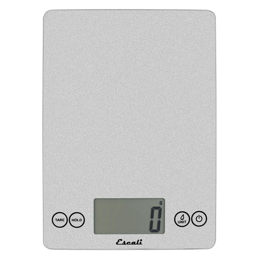 Escali Arti Glass Food Scale Digital Countertop Kitchen, Baking and Cooking Scale with Nutrition and Calorie Counter, 15-Pound Capacity, 9" x 6.5" x .75", Shiny Silver