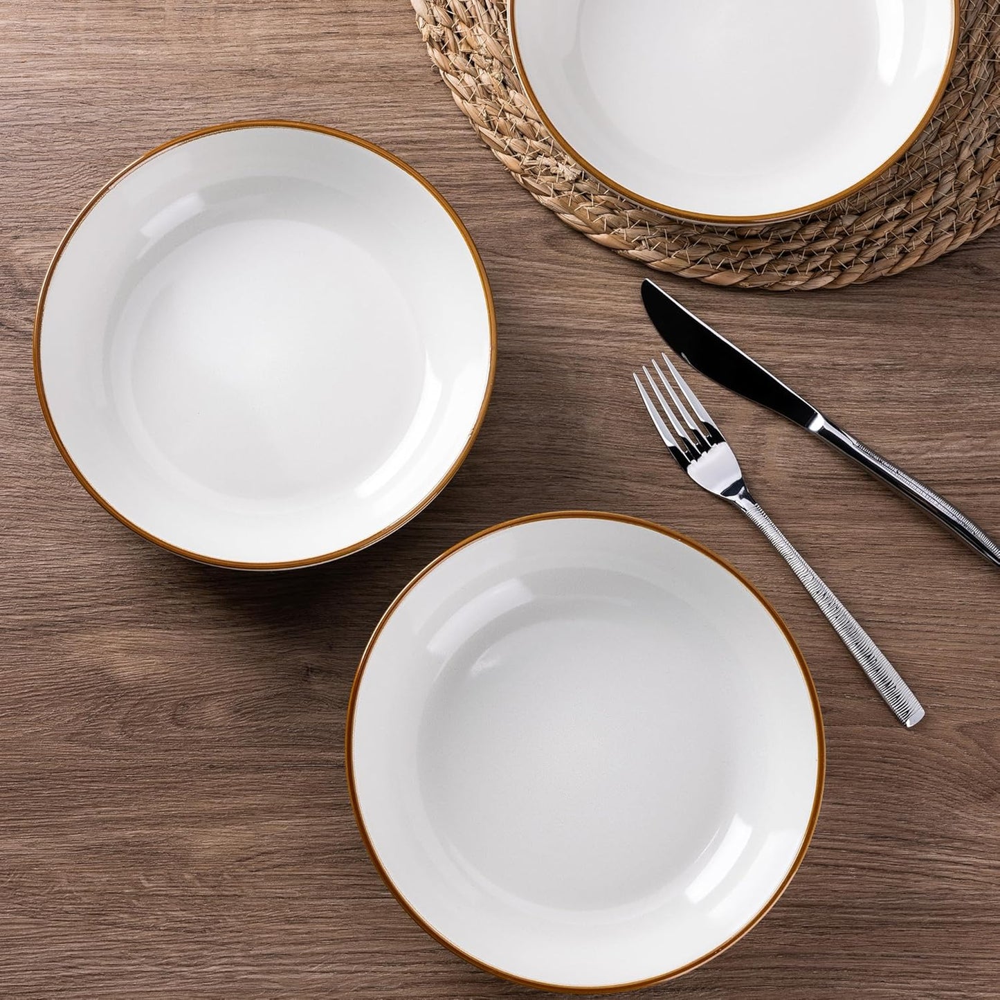 AmorArc 8.5'' Large Pasta Bowls, 36oz Ceramic Salad Serving Bowls Set of 4 for Kitchen, Wide Stoneware Bowls for Pasta,Salad,Fruit,Bread, Microwave Safe, Reactive-Pearl White