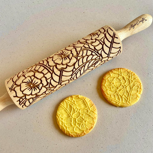 DOILY Embossing Rolling Pin with Flowers Pattern. Dough and Clay Roller for Embossed Cookies and Pottery. Cookie and Ceramic Stamp. Backing Gifts for Women by Algis Crafts