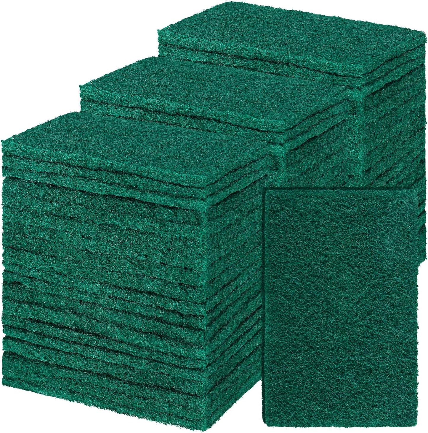 Hoolerry 100 Pcs Heavy Duty Scouring Pads Non Scratch Household Scrub Pads for Cleaning Reusable Pan Scrubber Anti Grease Scrubbing Pads for Dish Kitchen Metal Grills, 4.3 x 3 x 0.3 in (Green)