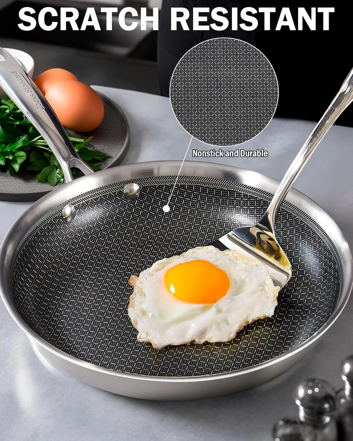 Cooks Standard Hybrid Nonstick Frying Pan, 12-Inch Skillet, Multi-Ply Clad Stainless Steel Fry Pan with Tempered Glass Lids, Oven Safe, Compatible with All Stovetops