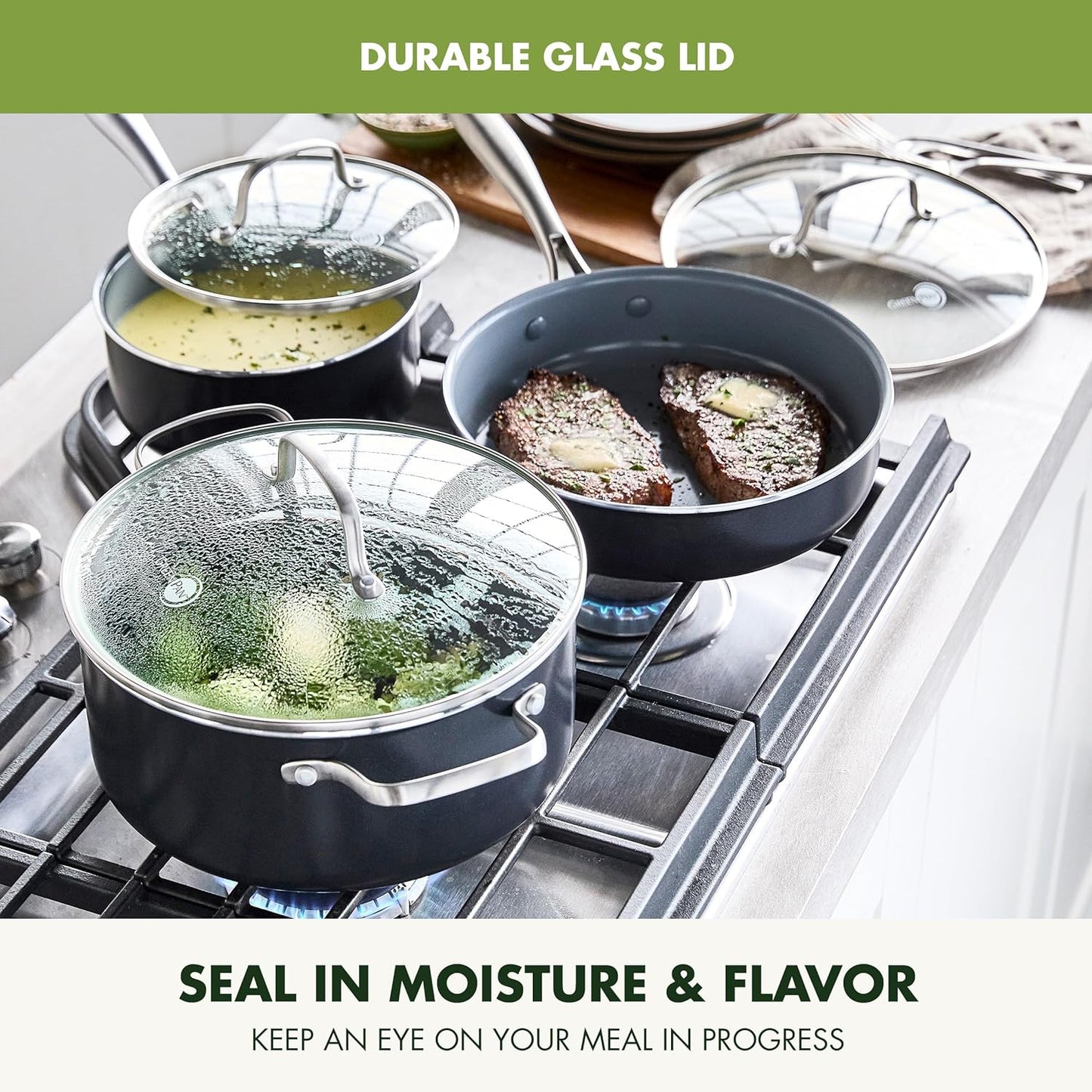 GreenPan 17 Piece Nonstick Swift Cookware Set, Ceramic PFAS-Free Pots & Pans with Lids, Dishwasher & Oven/Broiler Safe to 600F, Kitchen Cooking Set, Sauce, Saute, Stock, Griddle, Frying Pans, Gray