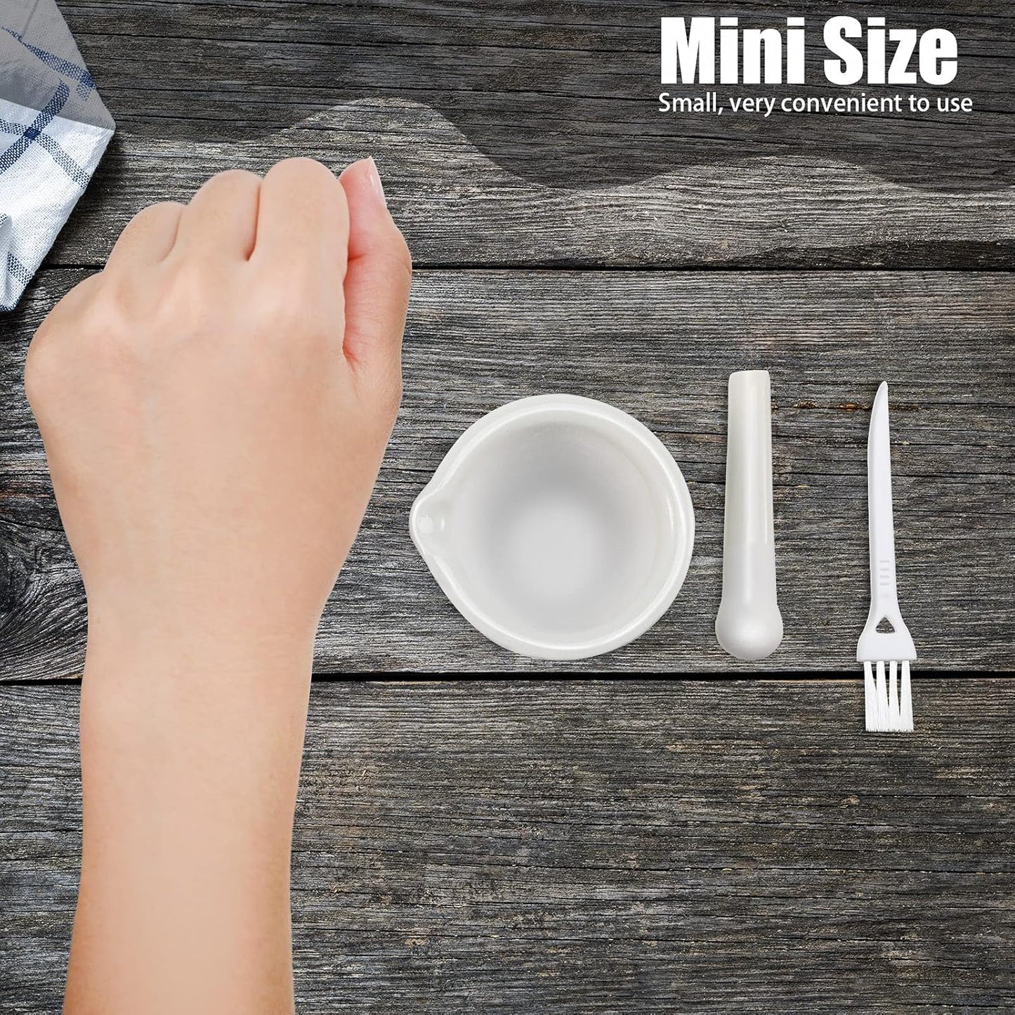 2 Sets Mini Porcelain Mortar and Pestle Set Porcelain Herb Grinder Crusher Grinding Bowl Kitchen Mixing Grinding Bowl with 2 Pieces Brushes for Seasonings, Sesame, Herbs, Medicine(60 mm)