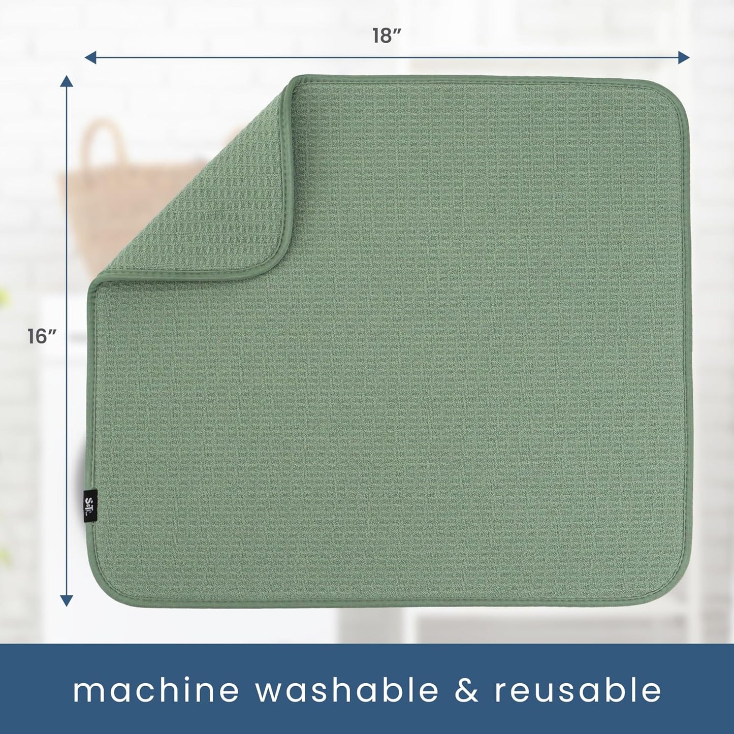 S&T INC. Dish Drying Mat, 16” x 18”, Absorbent Microfiber Kitchen Counter Mat, Dish Drying Pad for Dishes, Utensils, Pots and Pans, Large, Sage Green
