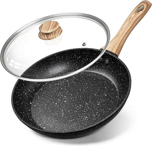 MICHELANGELO 10 Inch Frying Pan with Lid, Nonstick Frying Pan with Healthy Granite Coating, Nonstick Pan with Anti-Scald Handle, Induction Compatible