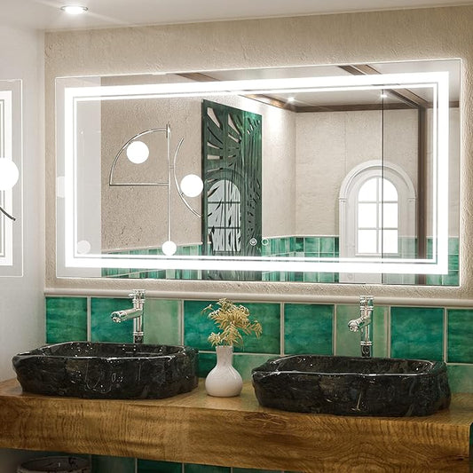 Keonjinn 48 x 24 Inch LED Bathroom Mirror 6000K (Horizontal/Vertical)