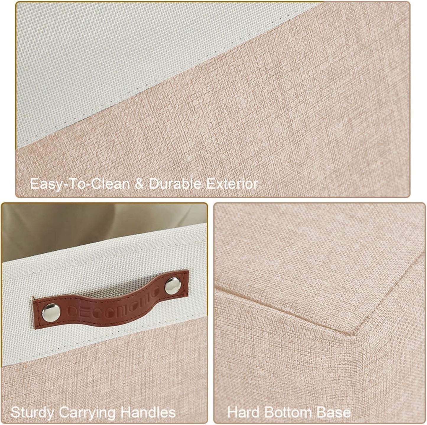 DECOMOMO Storage Baskets for Shelves - Fabric Storage Bins, Linen Closet Organizers and Storage (Beige & White, Large - 4 Pack)