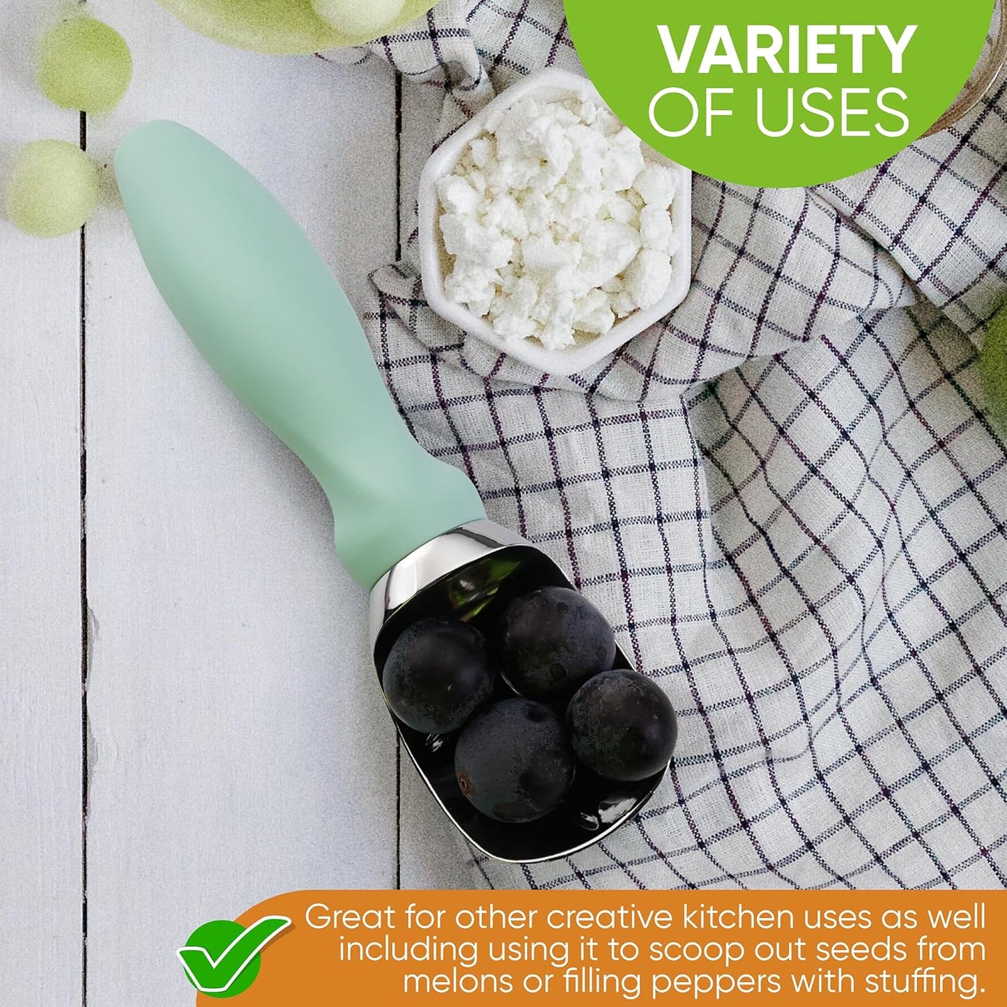 Spring Chef Heavy Duty Metal Ice Cream Scoop - Dishwasher Safe Ice Cream Scooper - Commercial Icecream Scoop Spade - Professional Kitchen Gadgets for Gelato, Melon, Sundae - Cookie Spoon - Mint