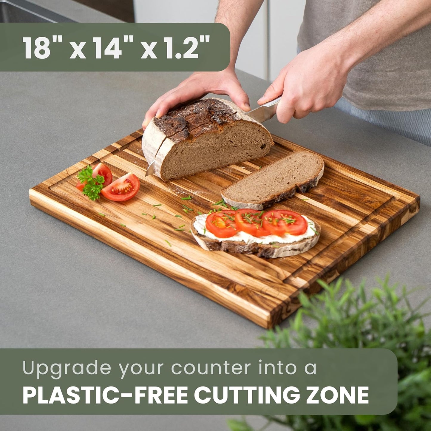 WALDWERK Large Teak Wood Cutting Board (18 x 14 x 1,2") - Solid Wood Cutting Board - Large Teak Wood Chopping Board - Wooden Butcher Block for Kitchen