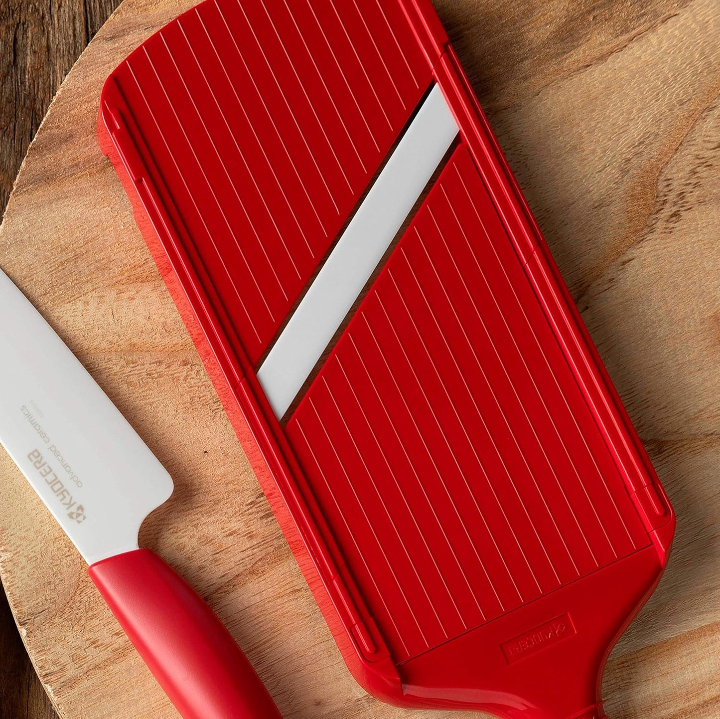 Kyocera Advanced Ceramic Double-edged Mandolin Slicer With Guard, Red