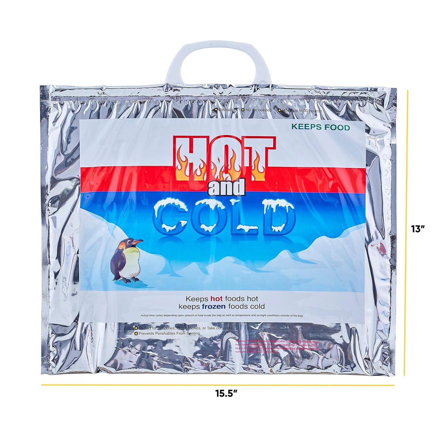 Superio Hot and Cold Insulated Bags for Food Delivery, Grocery Shopping Bags, Food Storage for Hot and Frozen Food for Travel, Disposable Cooler Bag, Reinforced Thermal Lunch Bag (2, 15.5"x13")