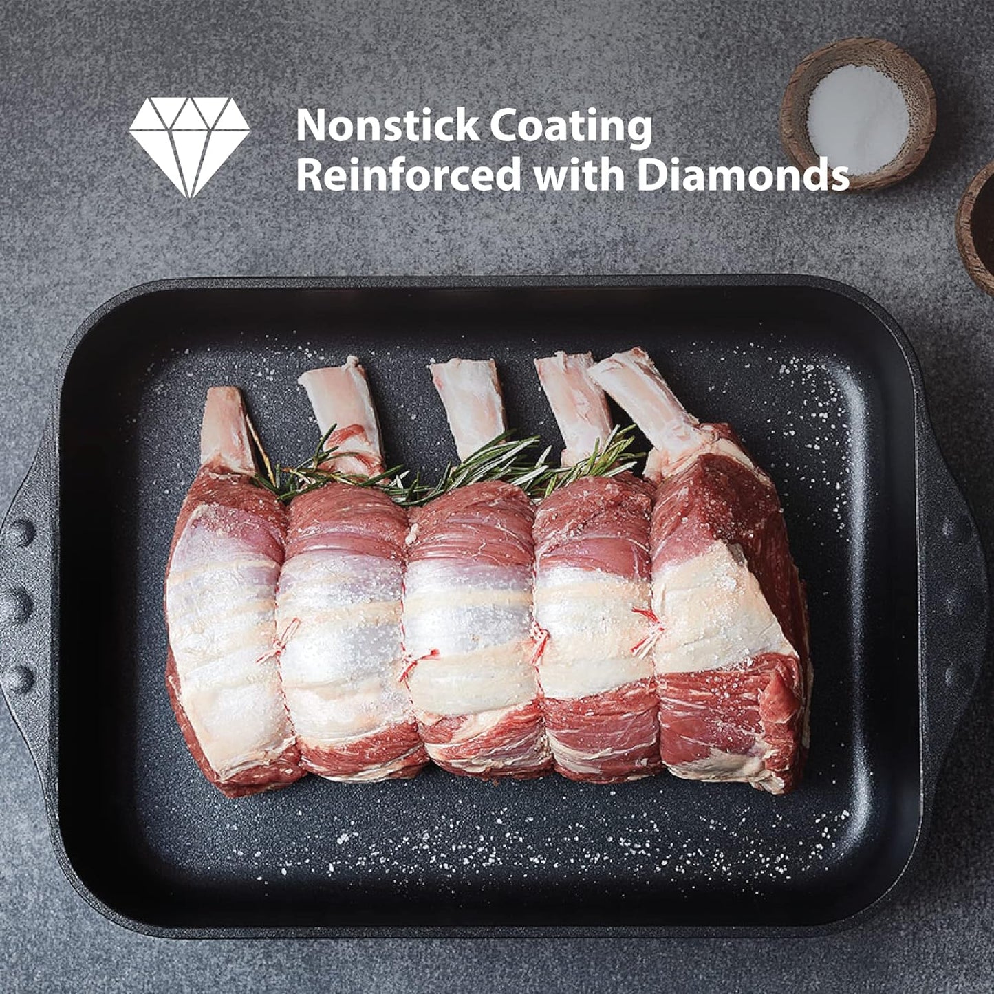 Swiss Diamond 4-Piece Set Nonstick Diamond Coated Aluminum W/Lid Casserole Pan & Grill Fry Pan, Dishwasher/Oven Safe Grey