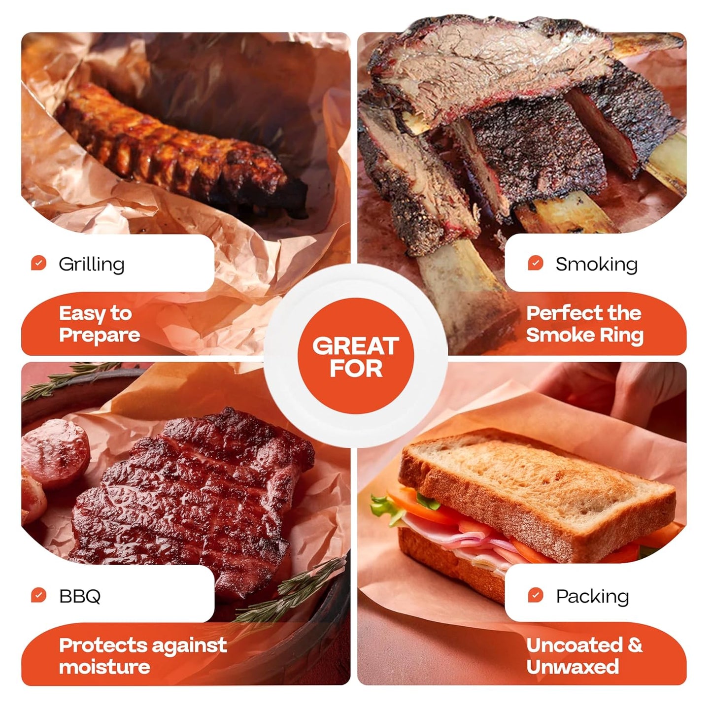 Peach Butcher Paper 24" x 2160" (180 feet) - USA-Made Natural Butcher Paper Roll for Meat and Fish - Uncoated, Unwaxed & Food-Grade Material for Smoking Meat, Grilling & BBQ by IDL Packaging