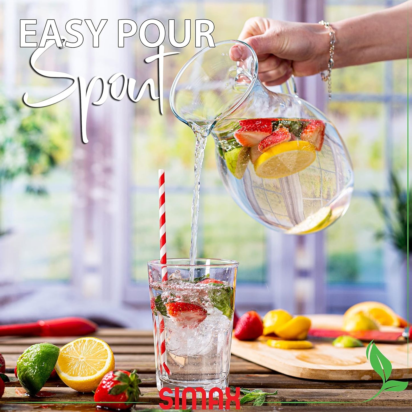 Simax Glass Pitcher With Spout, 1.5 Quart Borosilicate Glass Pitchers With Handle, Made in Europe Glass Water, Cocktail, Margarita, Sangria Pitcher