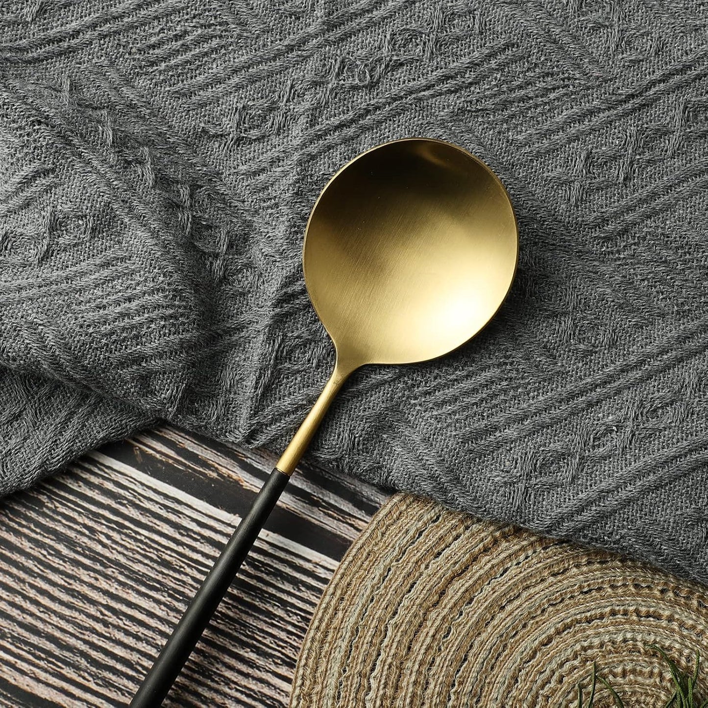 Salad Servers,Spoon and Fork Set 11.41 inch,18/10 Stainless Steel Salad Serving Titanium Plating (black gold)