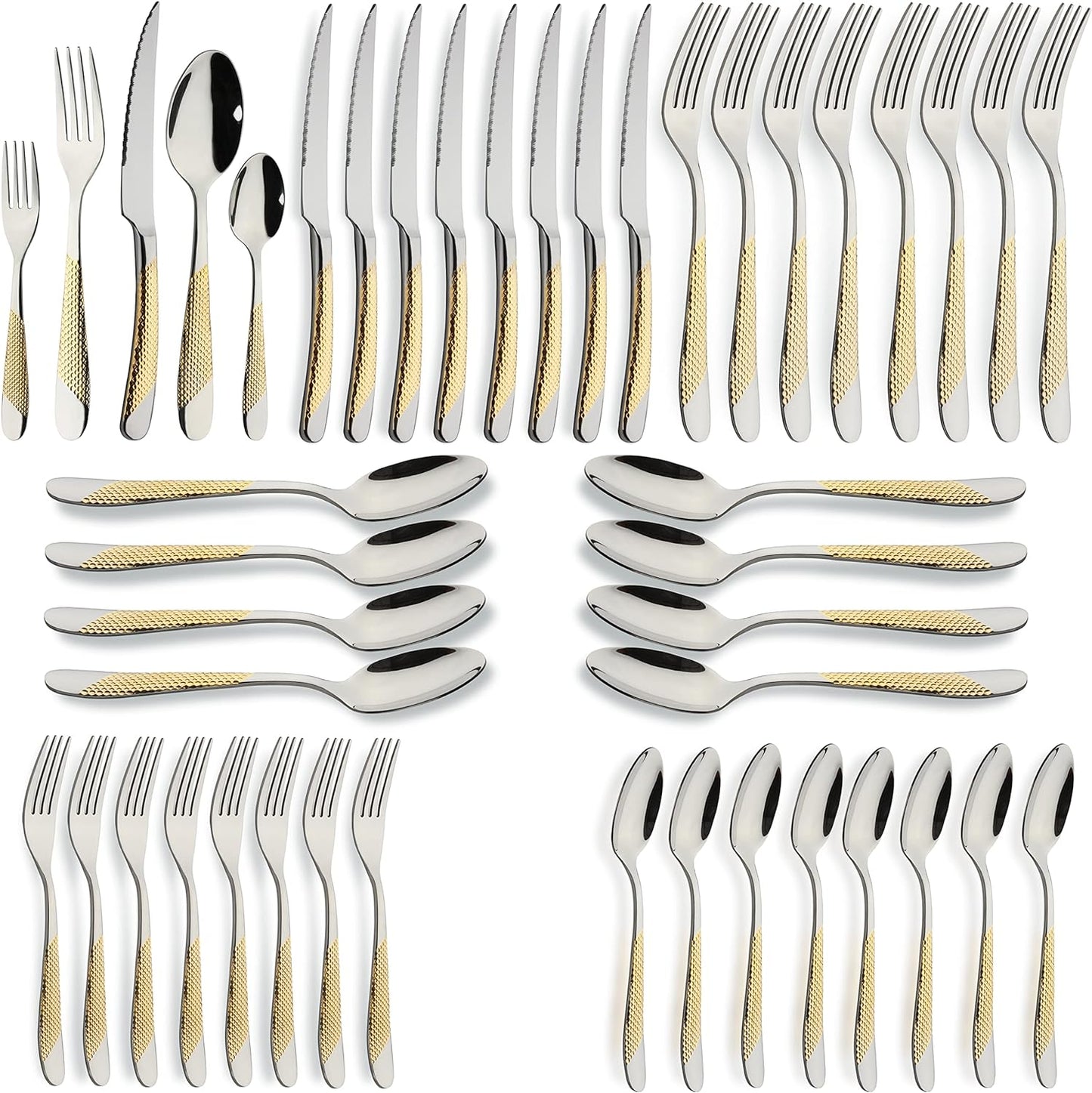 40-Piece Gold Silverware Set Stainless Steel Flatware Set Service for 8 Kitchen Cutlery Utensils Includes Knives Spoons Forks For Home Kitchen Hotel