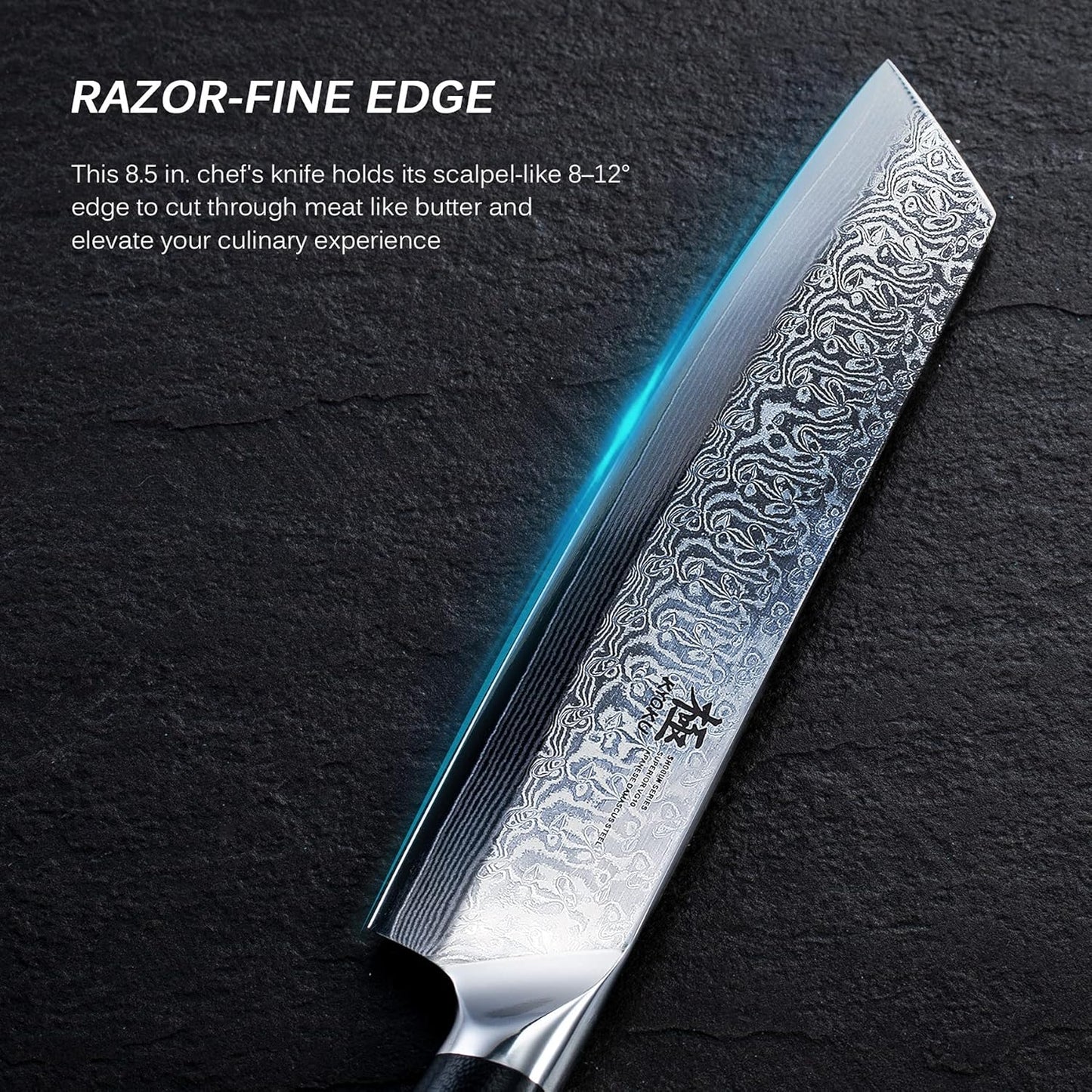 KYOKU Kiritsuke Chef Knife 8.5" - Shogun Series - Japanese VG10 Steel Core Forged Damascus Blade - with Sheath & Case