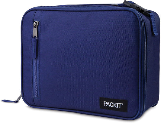 PackIt Freezable Classic Lunch Box, True Blue, Built with ECOFREEZE Technology, Collapsible, Reusable, Zip Closure With Front Pocket and Buckle Handle, For Work Lunches and Fresh Lunch On the Go