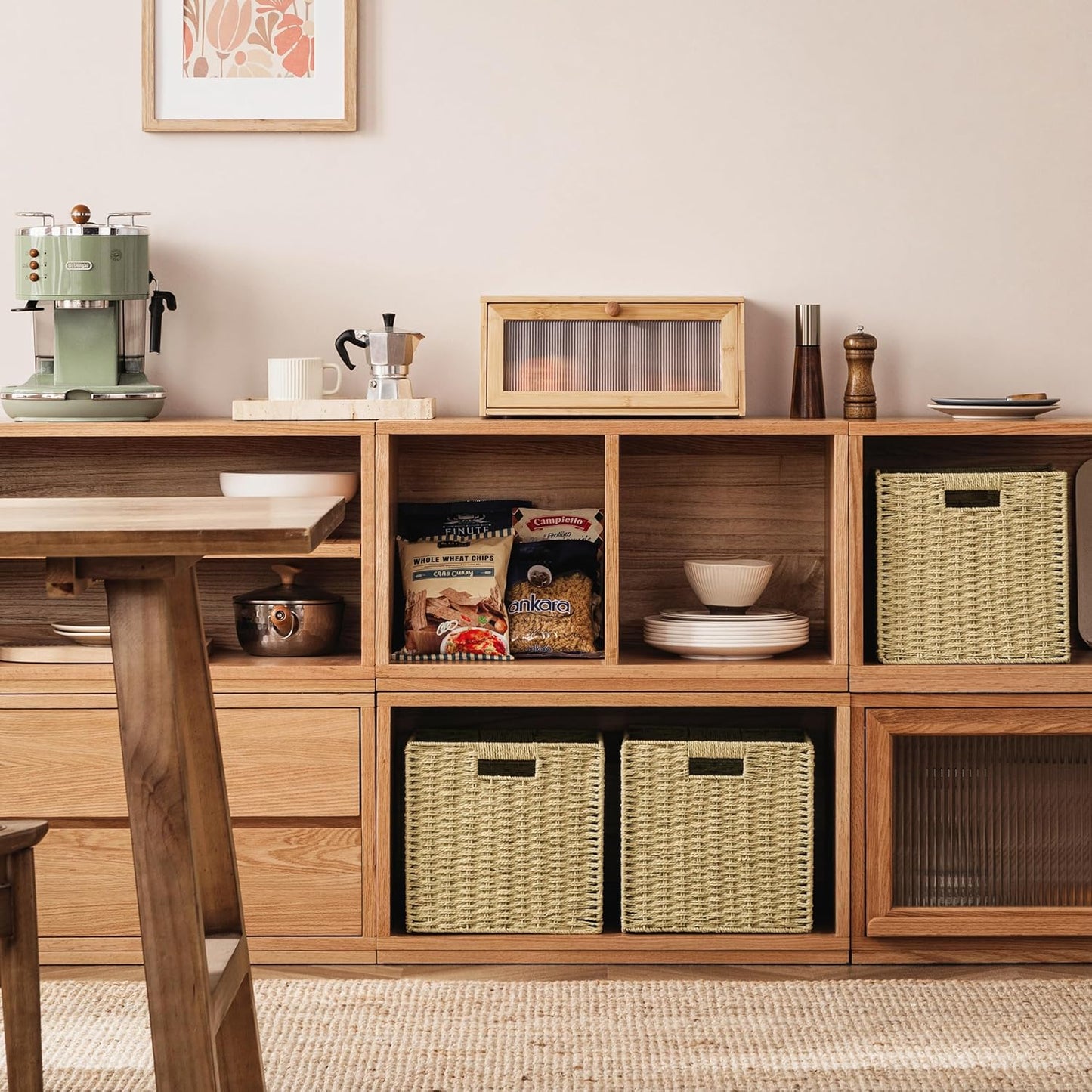 UBBCARE 3 Pack Wicker Basket, 11L×11H×10.5W inch Woven Paper Rope Storage Baskets for shelves, Foldable Cube Storage bin with Handle, Storage Basket for Organizing & Decor, Natural